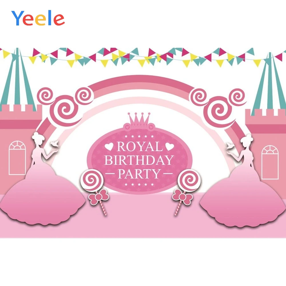 

Yeele Baby Girl Princess Royal Birthday Party Pink Photo Background Cartoon Custom Vinyl Photography Backdrop For Photo Studio