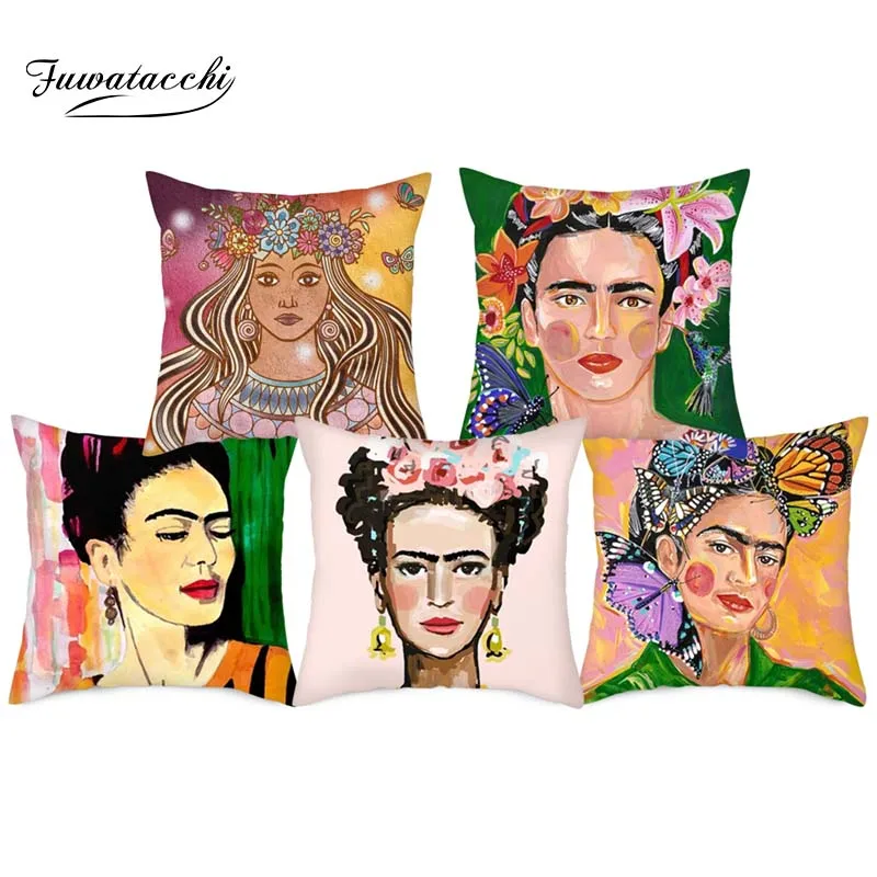 

Fuwatacchi Character Oil Portrait Throw Pillows Case Cushion Cover Exotic Style Pillow Cover for Car Sofa Decorative Pillow Case