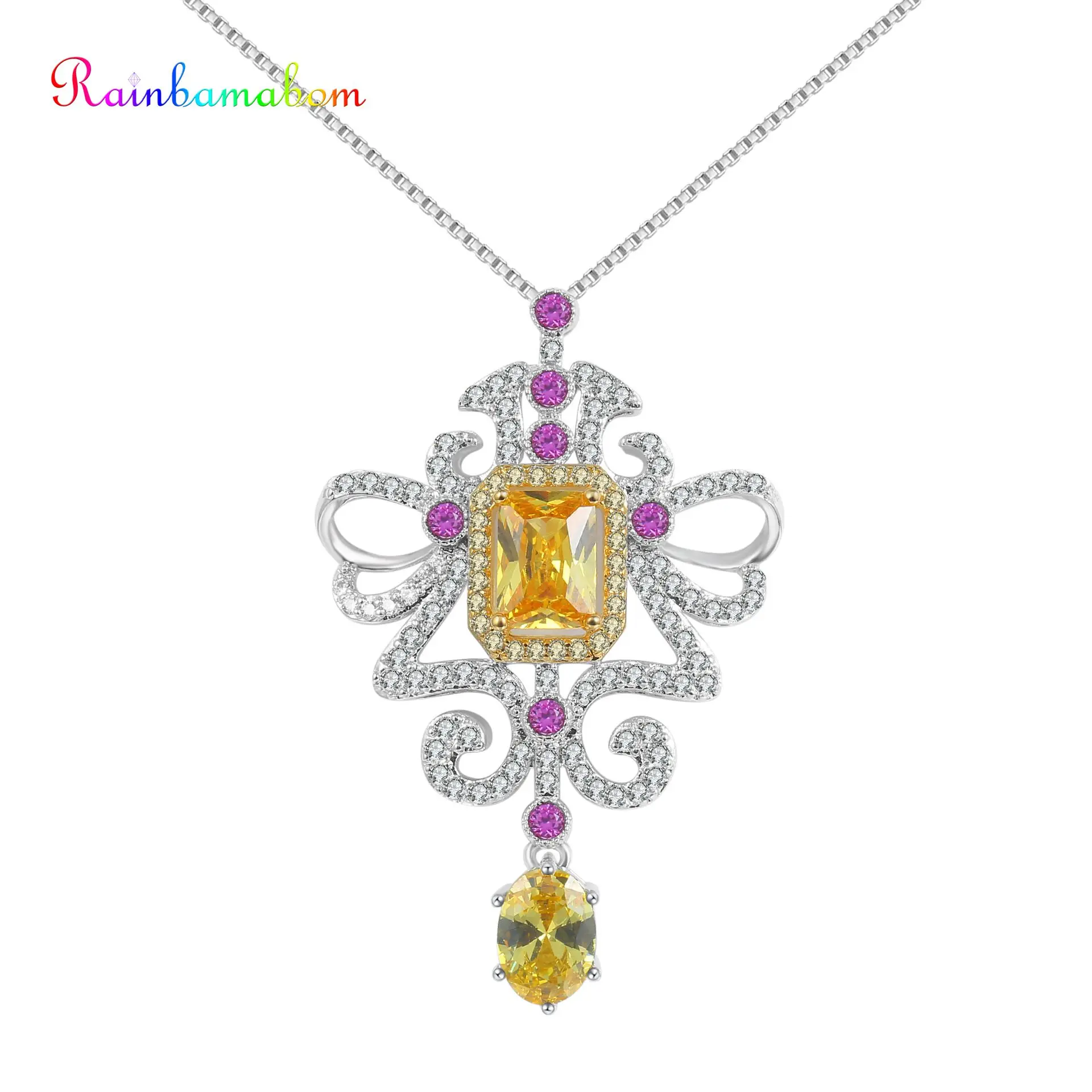 Rainbamabom Authenic 925 пробы серебро Изумрудный камень белого золота геометрическое