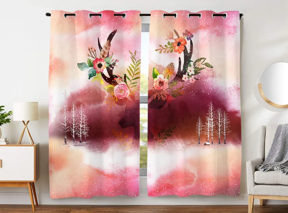 

Blackout Curtains 2 Panels Grommet Curtains for Bedroom Sika Deer In The Forest Moon