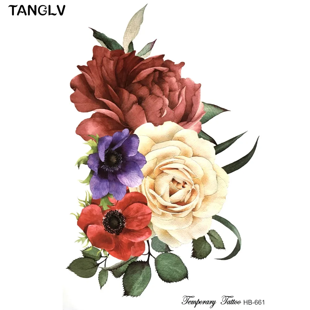 065 40 De Réductiontanglv Tout Nouveau Design Temporaire Fleur Tatouages Gros Temporaire Tatouages Faux Dos Pivoine Motif Tatouage 2115 Cm In