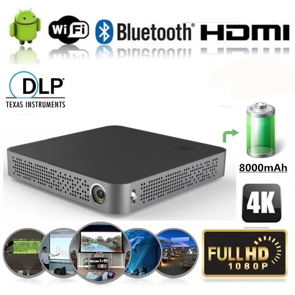 

Vivicine 4K Mini Projector P10,Android 6.0.1 Bluetooth 4.0, 4100mAh battery,Smart HDMI USB PC Game Mobile Proyector Beamer