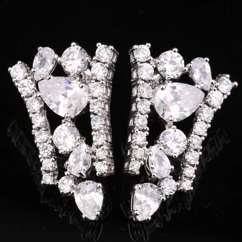 

BIG Cheerful White Zircon Round Silver Plated Argent Studs Earring Woman's Jewelry S5006