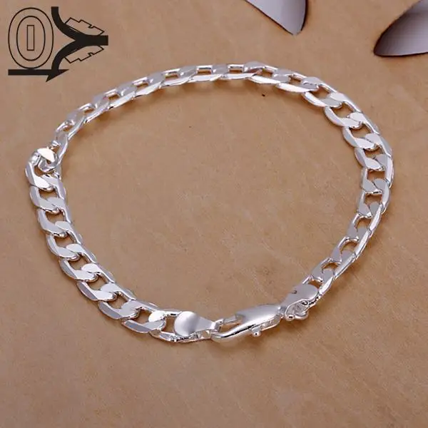 

Wholesale Silver Plated Bracelet,Wedding Jewelry Accessories,Fashion Silver Men 6M Flat Sideways Bracelets Bangle