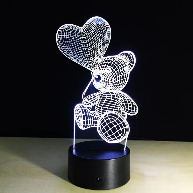 3D сенсорный Ночной светильник светодиодный шарик в форме сердца лампа Медведь Дети Спальня ночной Светильник Детский подарок