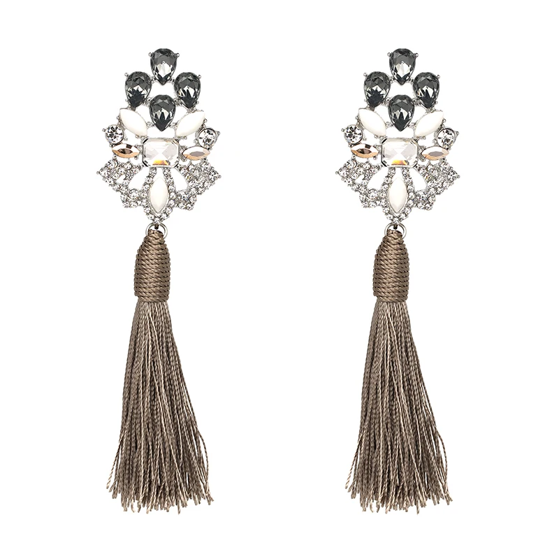 Ethnic New Women's Drop Earring Jewelry Accessories Big Crystal Tassel Earrings Fringed Earrings pendientes