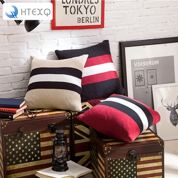 

HTEXQ Cotton Knitted Decorative Cushion Cover Super Soft Square Warm Pillow 18x18 Inch Beige& Black Pillowcase