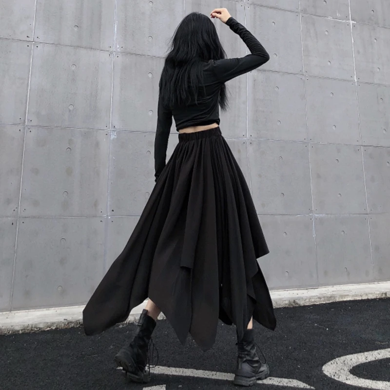 Neploe Korean Long Black Skirt for Women Fashion Irregular High Waist Harajuku Gothic Female Skirts Japanese Streetwear 90179