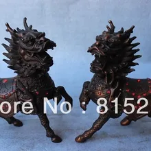 Bi00443 китайский красный бронза Медь Кирин kylin Foo Собаки Львы скульптура статуя пара