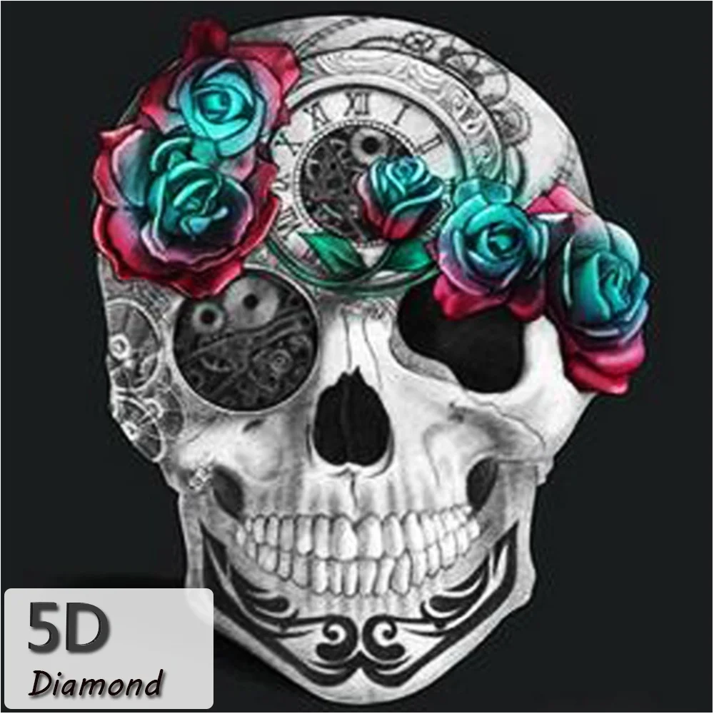 5D DIY Заказная Алмазная краска сверло Круглый готический Цветок Череп узор