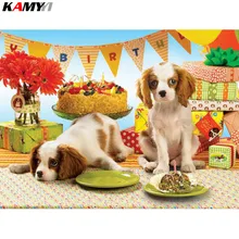 Полный квадратный 5D DIY Алмазная вышивка, собаки на день рождения Алмазная картина на заказ Вышивка крестиком Мозаика из страз XY1