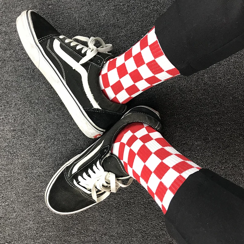 

Long Socks fog tops Men Women Cotton Winter Kanye West Hip Hop Harajuku Checkerboard winter Thick Skateboard Lattice funny Socks