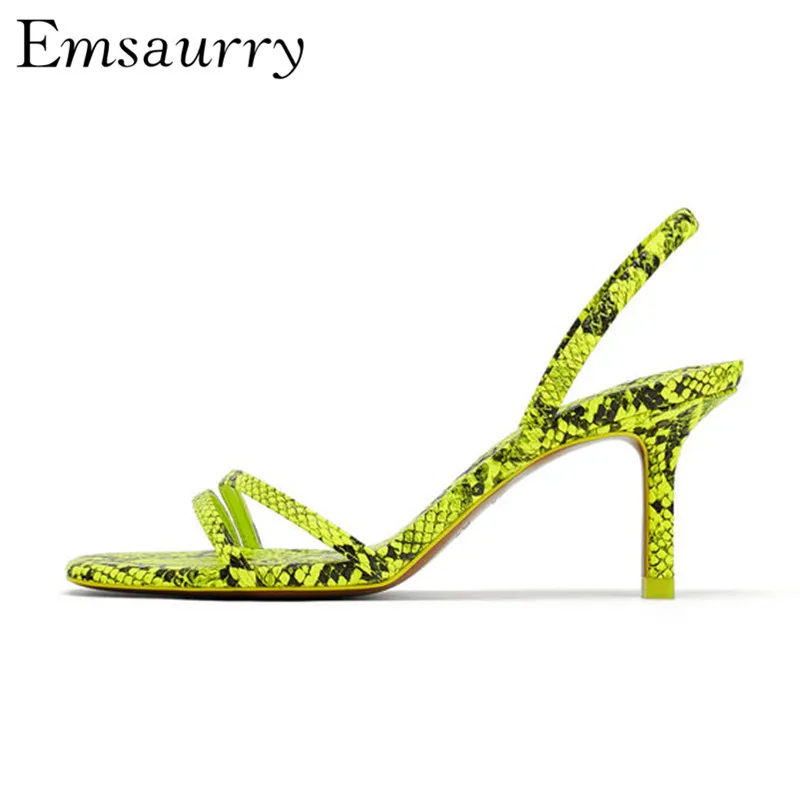 

New Summer Narrow Band Gladiator Sandals Women Thin Heels Back Strap Open Toe Snakeskin Printed Sandalias De Mujer