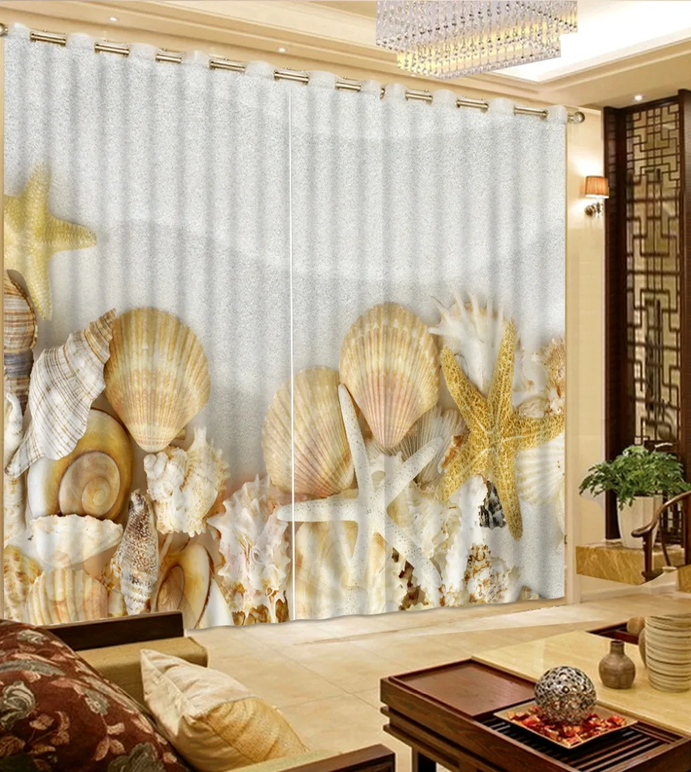 Custom Shells beach Curtains For Bedroom photo 3D Blackout Window
