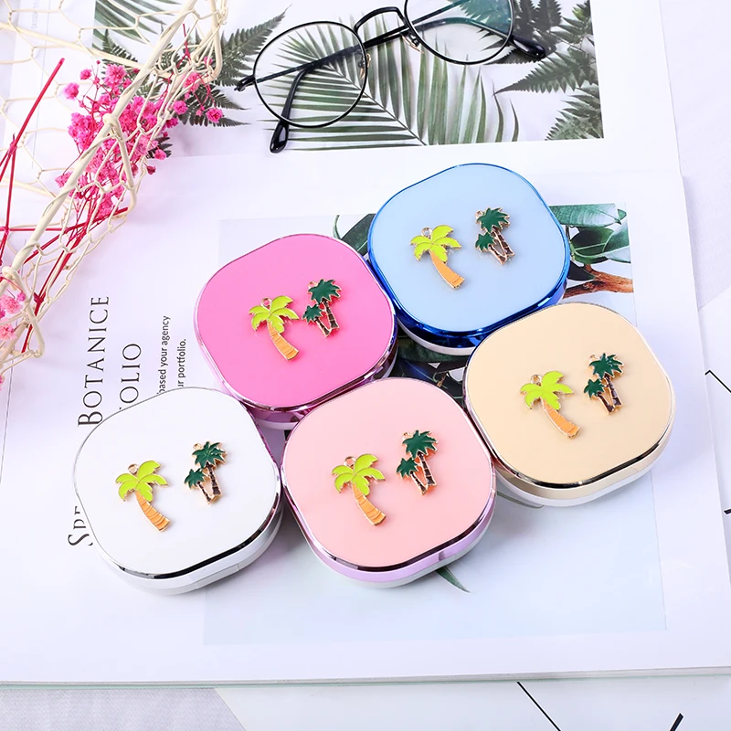

free shipping luxury roundness lens box color Contacts Lens Case Travel Kit Mirror with bottle with tweezer