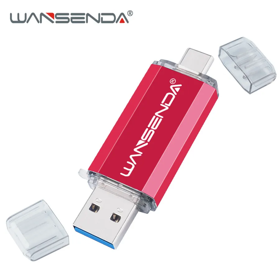 WANSENDA, OTG USB флеш-накопитель, Тип C, флеш-накопитель, 128 ГБ, 64 ГБ, 32 ГБ, 16 ГБ, USB флешка, 3,0, высокоскоростная Флешка для устройств типа C - Цвет: Красный