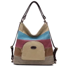 Women Canvas Shoulder Bag Brand Multifunction Rainbow Stripe Shoulder Bag Girls Large Shopping Tote Bags Fashion