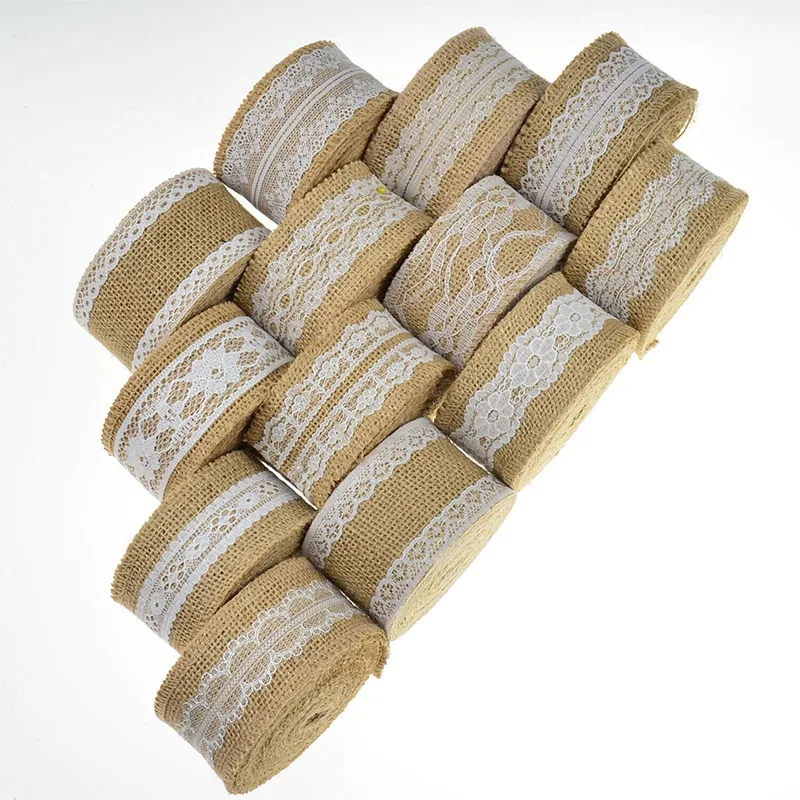 

2M 5cm Natural Jute Burlap Ribbon Rustic Vintage Wedding Decoration Hessian Lace Jute Roll Merry Christmas Party Supplies DIY