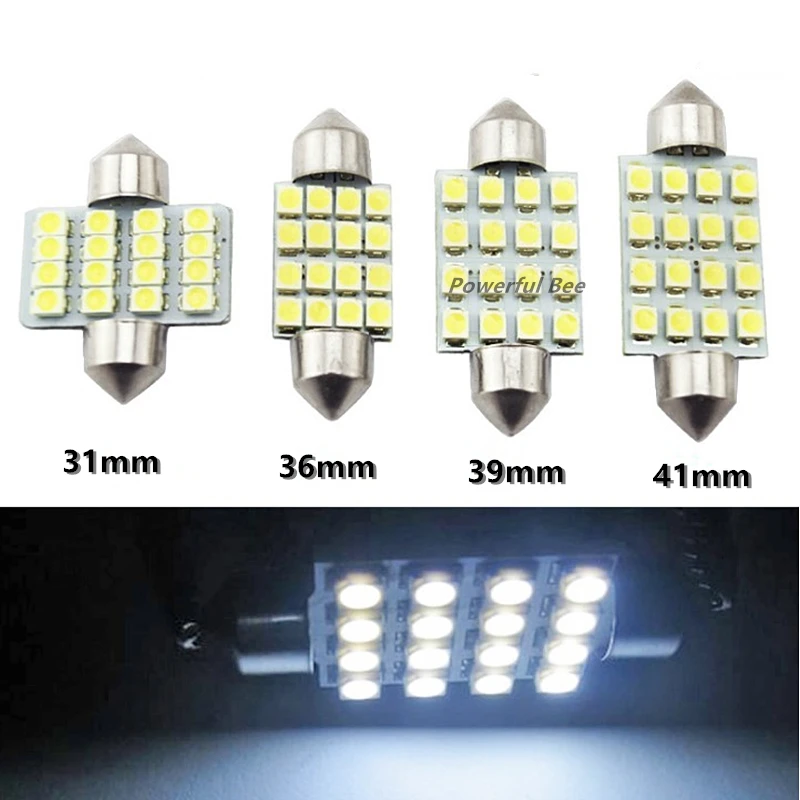 10 X C5W 3528 16SMD 1W холодный белый Светодиодный автомобильный купол лампа для чтения