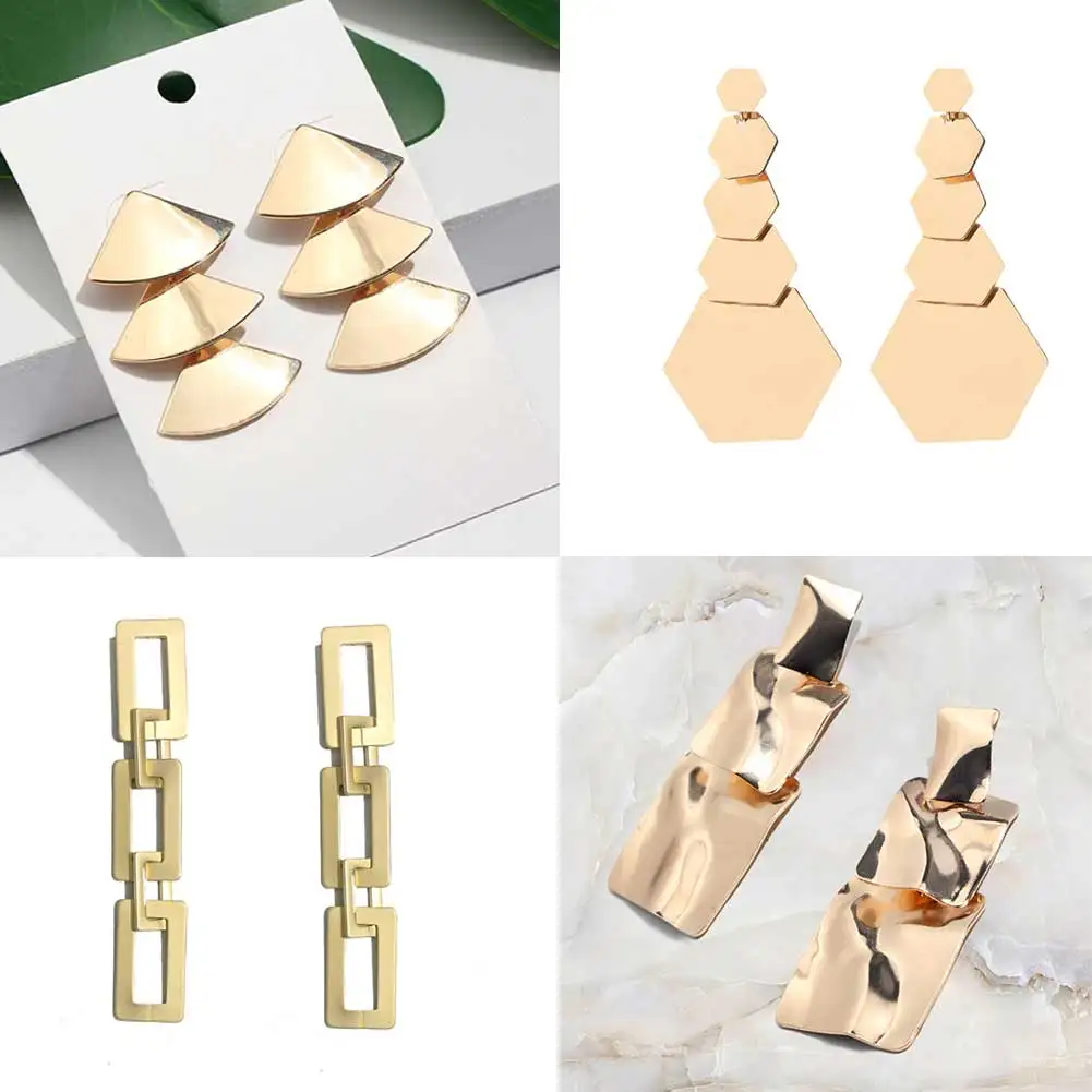 

Flatfoosie Gold Color Big Dangle Earrings For Women 2019 Fashion Geometric Statement Earrings Metal Hanging Jewelry Modern Party