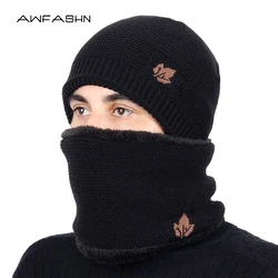 new Two Pieces Winter Hat&Scarf Set For Men Winter Beanies Scarves Male Winter Sets Thick Cotton Warm Winter Accessories