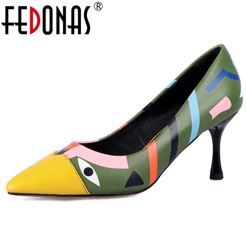 

FEDONAS 2019 Fashion Sexy Spring Summer New Pumps Genuine Leather Thin High Heels Slip On Party Wedding Shoes Woman Basic Pumps