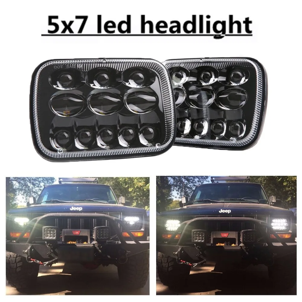2PCS 5x7 Inch Square LED Headlight HILO Beam Headlamps for Jeep Wrangler Truck