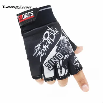 

LongKeeper 2017 Mens Gloves Semi-finger Mittens Skull Logo Fingerless Gloves Men Women Workout Guantes Ciclismo G124-1