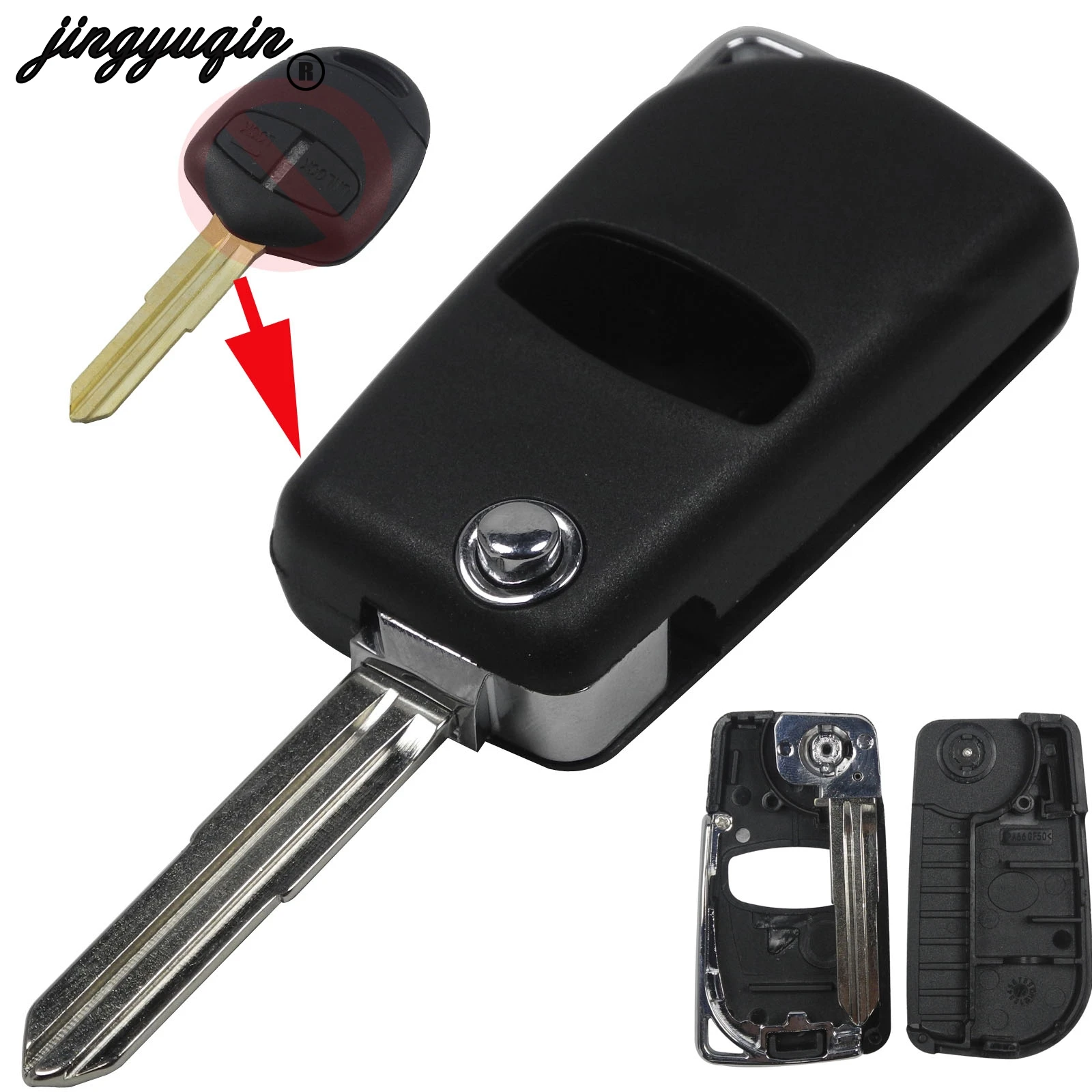 

jingyuqin 2 Buttons Modified Flip Folding Remote Fob Key Shell Case Cover For Mitsubishi Pajero Sport Outlander Grandis ASX
