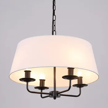 

Modern Living Room Hallway Staircase Chandelier Light Black Iron White/Flaxen Fabric Lampshade Suspension Lamp E14 110-240V