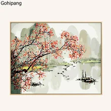 DIY Цифровая живопись по номерам, пейзаж, ручная роспись, цифровая гостиная, стала китайской краской, декоративная краска, цвет
