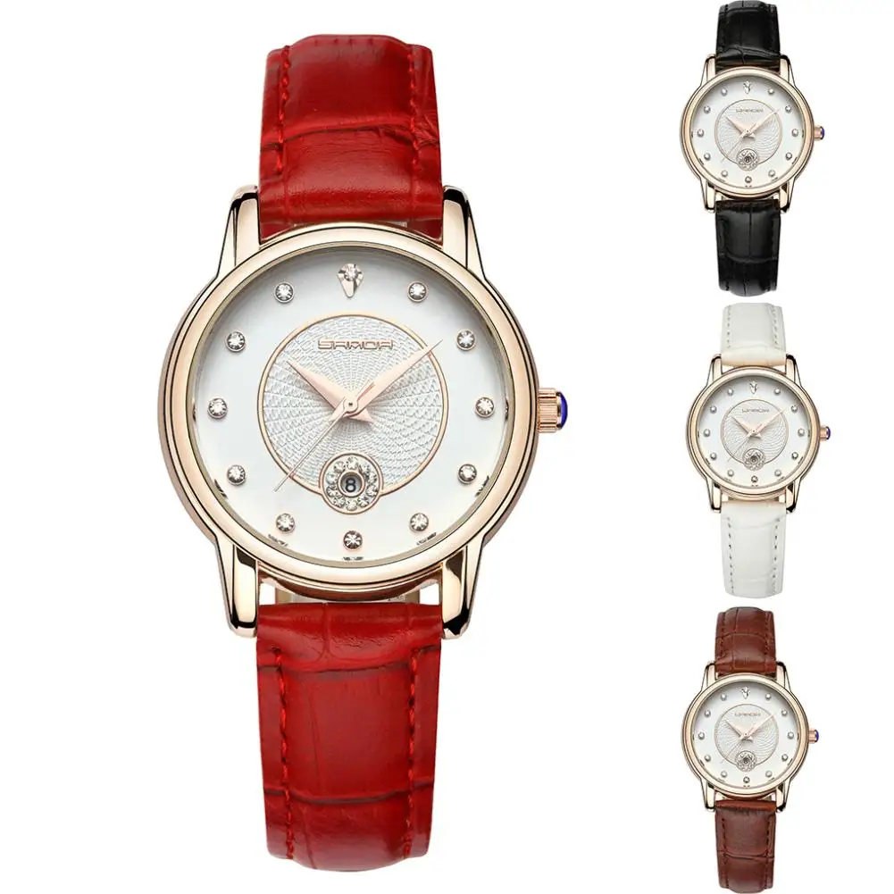 

Women Fashion Rhinestone Round Dial Quartz Waterproof Calendar Wrist Watch Gift business Simple