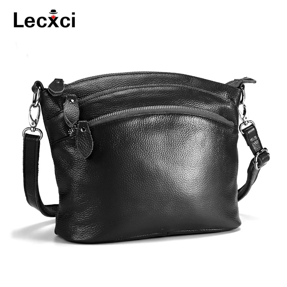 

Lecxci 2018 Women Versatile Handbag Soft Offer Genuine Leather bags Zipper messenger bag Vintage Shoulder Crossbody Bags