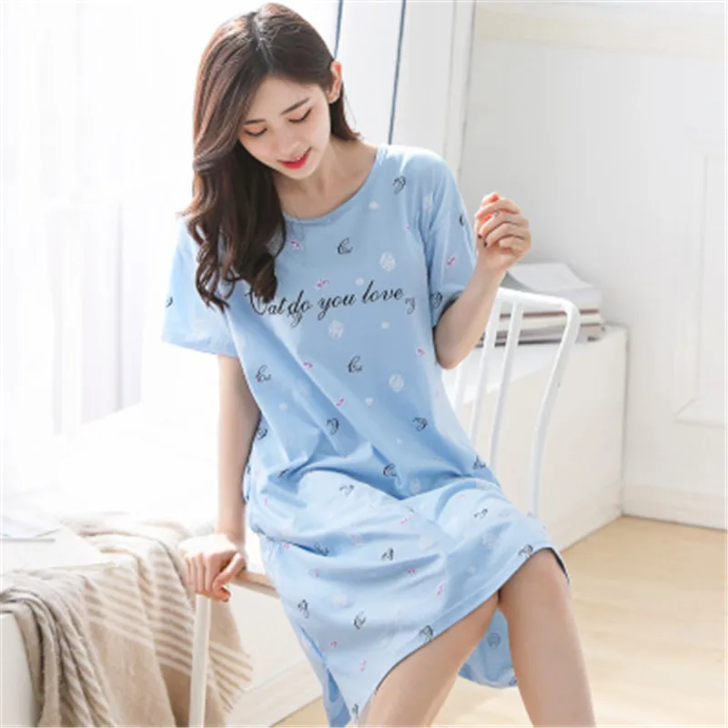 Cotton Nightgown Womens Short Sleeve Knee Lengthin Pajama Sets from