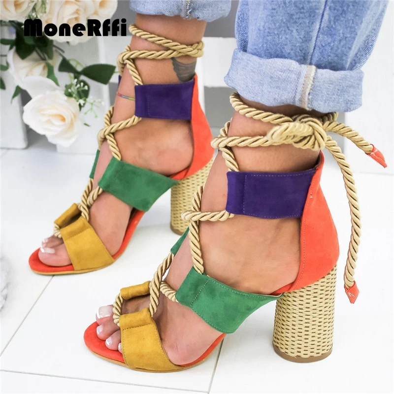 

MoneRffi 2019 Summer Woneb New High Heels Sanmdals Fashion Color Matching Snake Pattern Fish Mouth Sandals Female Casual Shoes