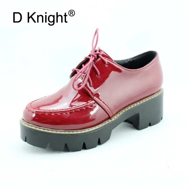 D Knight Patent Leather Platform Oxfords Shoes Woman High Square Heels Pumps Shoes Fashion Office Casual Oxford Shoes For Women (2)