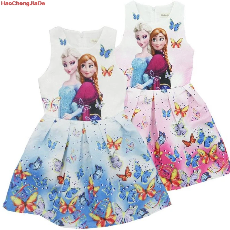

2019 Robe file My little Girls Sleeveless Trolls Summer Fashion Dress Cotton Casual Snow Queen Dresses Kids Clothing