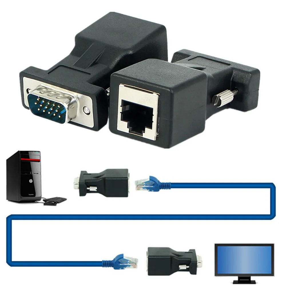 VGA в RJ45 конвертер VGA Видео удлинитель 15 Pin штекер RJ45 LAN CAT5 CAT6 Ethernet сетевой кабель Женский адаптер