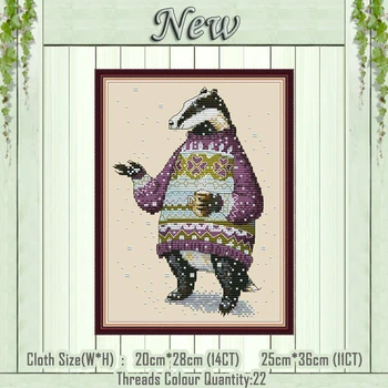 

Badger in sweater animal cartoon painting counted print on the canvas DMC 11CT 14CT kits Cross Stitch Embroidery needlework Sets