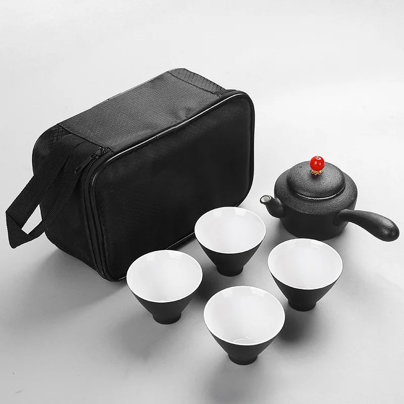 

Chinese Travel Tea set 1Teapot 4 Teacups ,agate Kung Fu teapot kettle, Ceramic Portable Teaset,Coffee mug Cup gaiwan