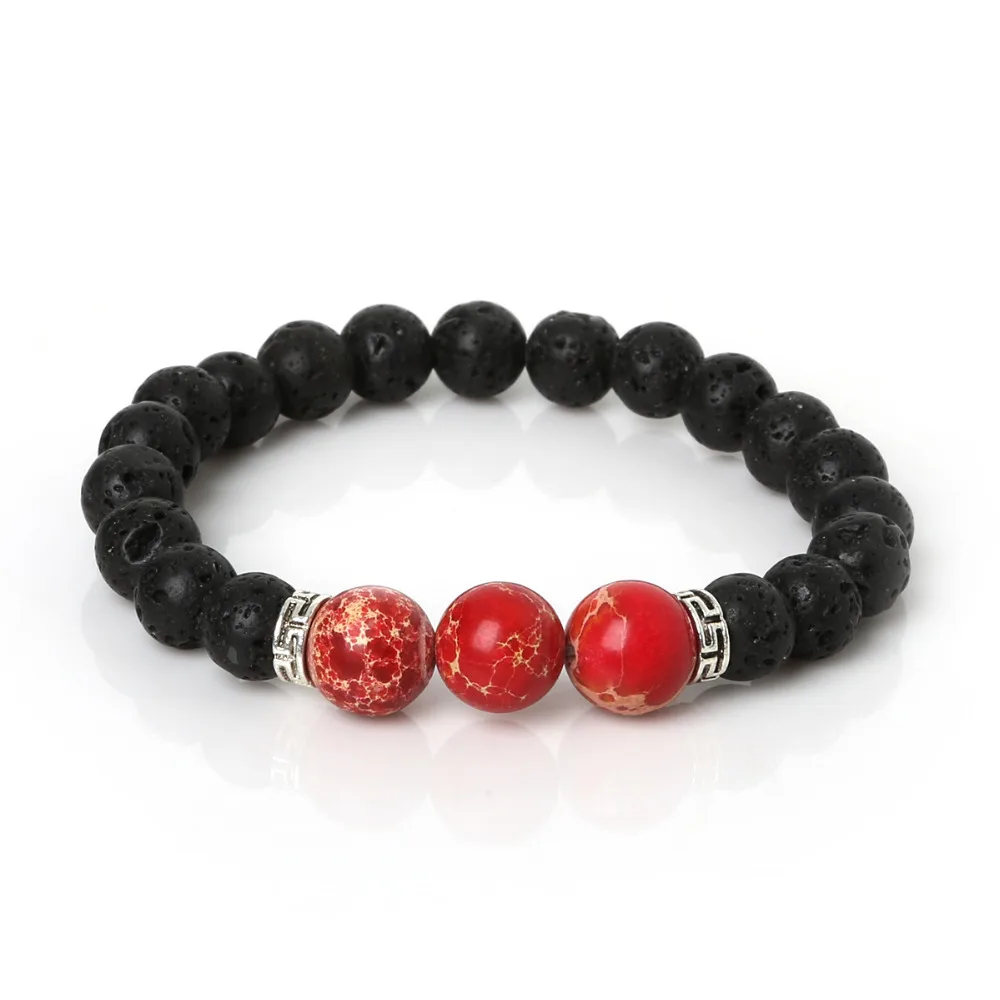 

Wholesale Lava Stone Beads Natural Stone Beads Elastic Cord Beads Charm Bracelets For Man Women Bijoux