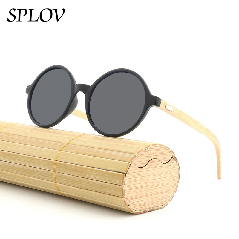 Новая натуральная бамбуковая дужка солнцезащитные очки для мужчин и женщин ретро круглые солнцезащитные очки в деревянной оправе покрытие стимпанк Модные оттенки мужские женские очки - Цвет линз: W01 Black BlackGrey