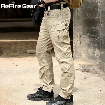 ReFire 기어 SWAT 전투 군사 전술 바지 남성용, 대형 멀티 포켓 육군 카고 바지, 캐주얼 코튼 보안 보디 가드 바지