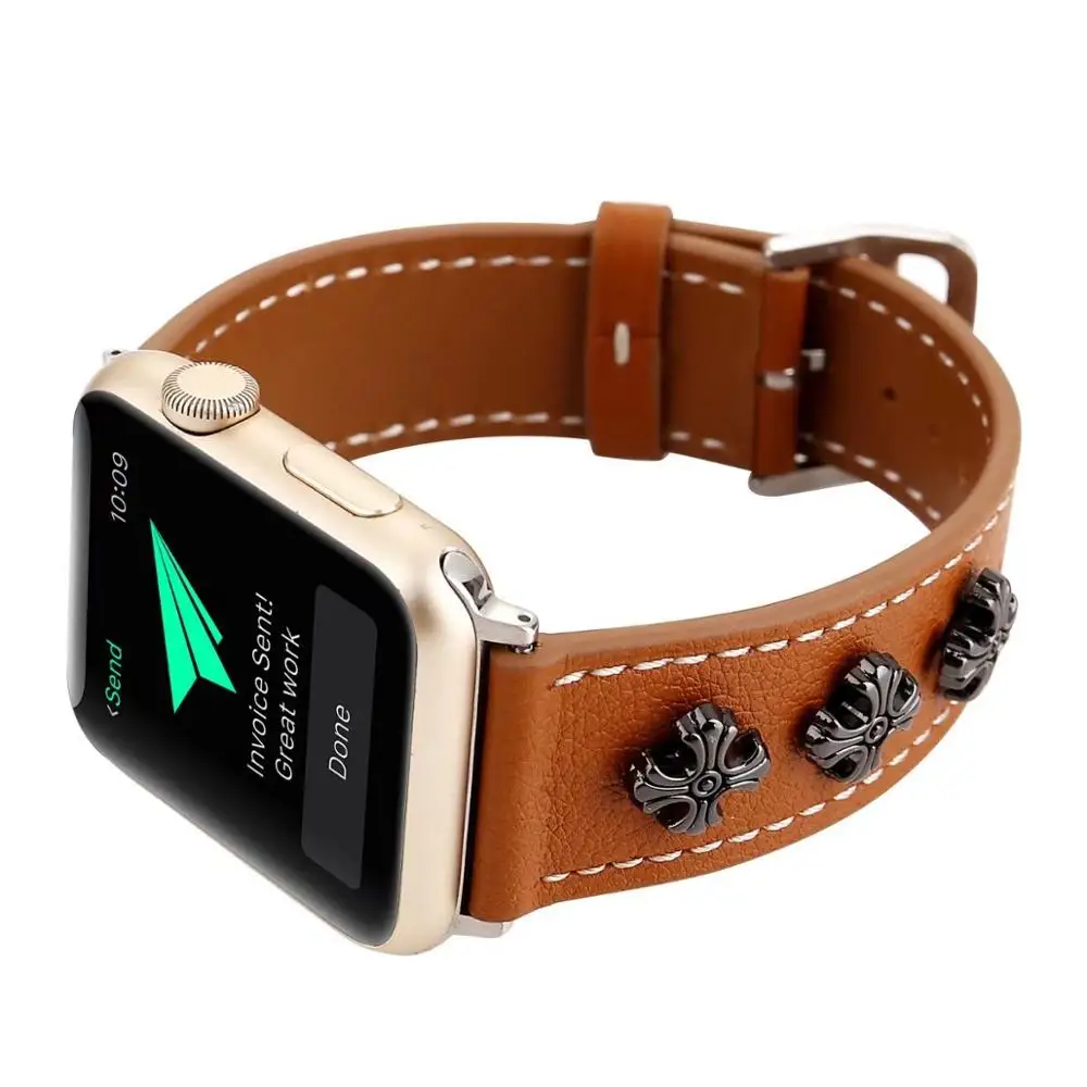 

3 Color unique Chrome Leather Watchband for Apple Watch Band Series 3/2/1 Sport Bracelet 42 mm 38 mm Strap For iwatch 4 Band