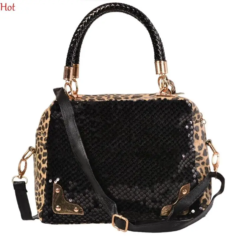 Brand Handbag Female Leather Sequins Bags Leopard Handbags