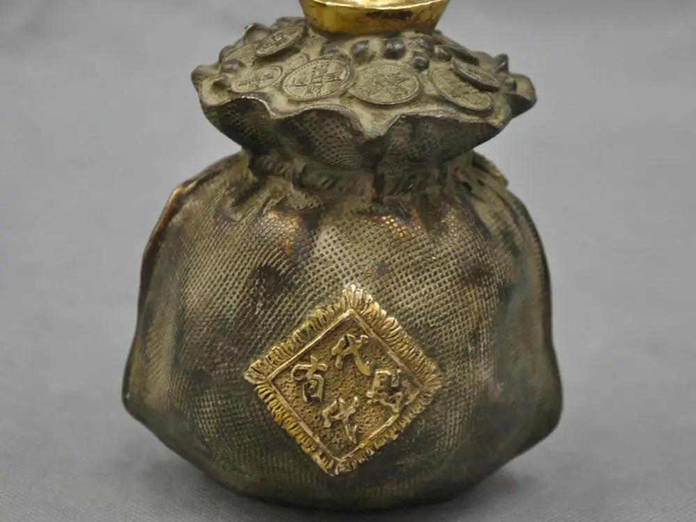 

5'' China Fengshui Bronze Jubao bag ingot copper Lucky Statue