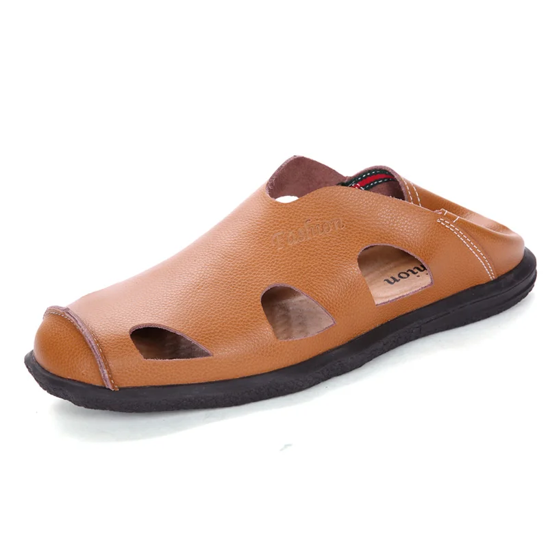 Мужские сандалии Baotou кожаные на лето Нескользящие обувь для улицы 2018|shoes men|shoe man