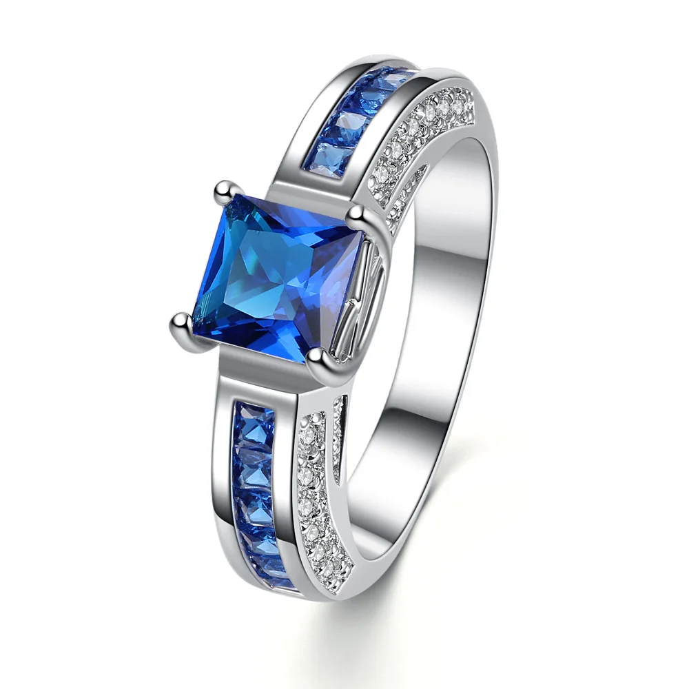 

Silver Plated with Square Stone for Women Simple and Same Color Stones Square Crystals Surround Ring