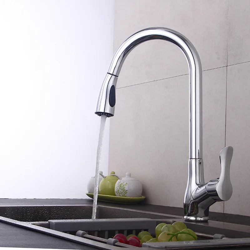 

New High-grade Copper Pull Out Hot And Cold Faucet 360 Rotating Faucet Chrome Swivel Kitchen Sink Mixer Tap Kitchen Faucet Lt11
