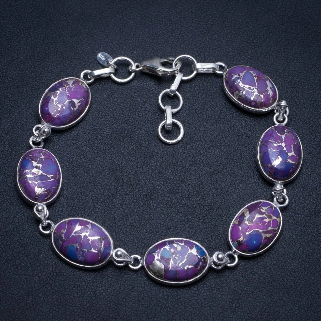 

Natural Variscite Handmade Unique 925 Sterling Silver Tennis Bracelet 7 1/2-8 1/4" T8513